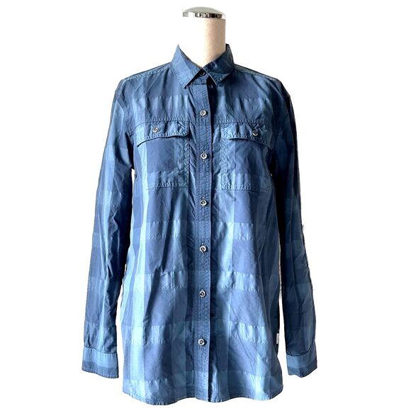 Eddie Bauer Travex Blue Plaid Button Front Roll Tab Long Sleeve Shirt-Women's XS - Picture 1 of 11